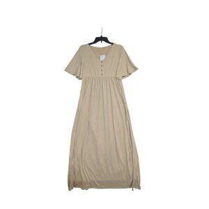 Womens Beige Maxi Dress With V-Neck & Flutter Sleeves XL